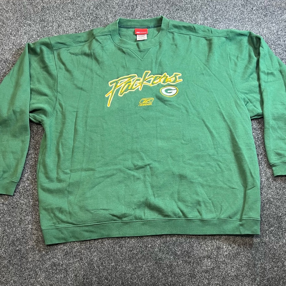 Vintage Green Bay Packers Reebok Script Logo Sweatshirt 2XL - Picture 2 of 6
